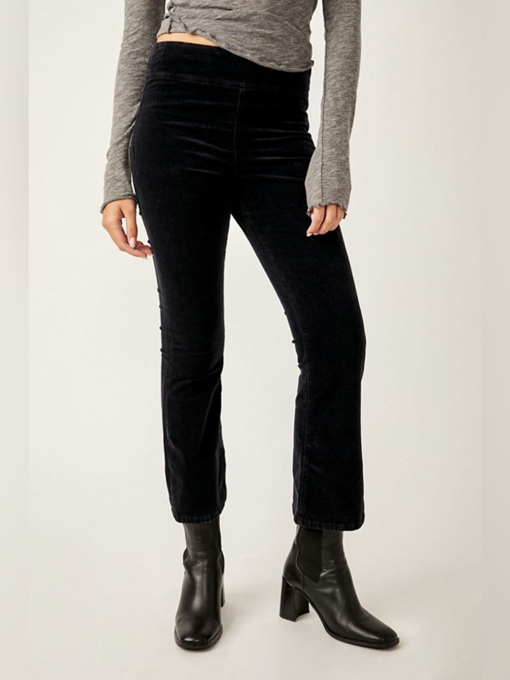 Free People In My Feelings Velvet Crop Slim Flare Pants Black Boho